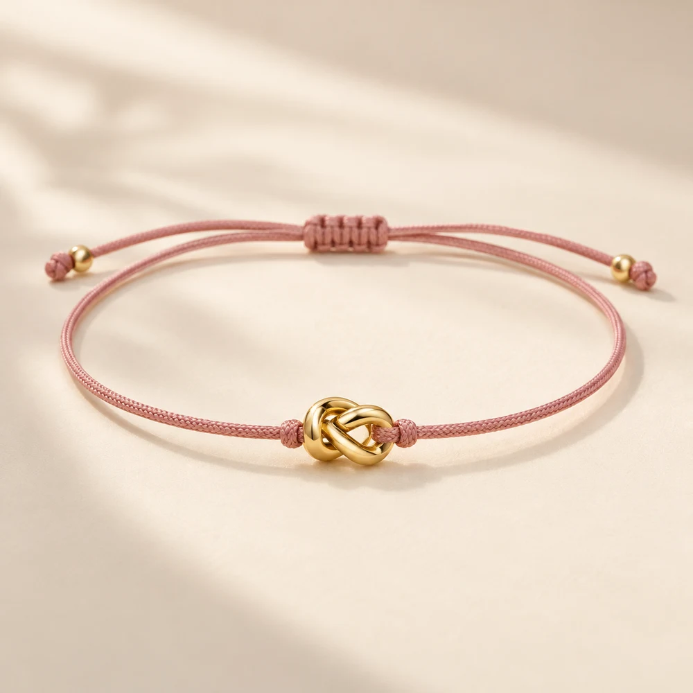 Petal Knot Cord Bracelet in Rose pink / Gold