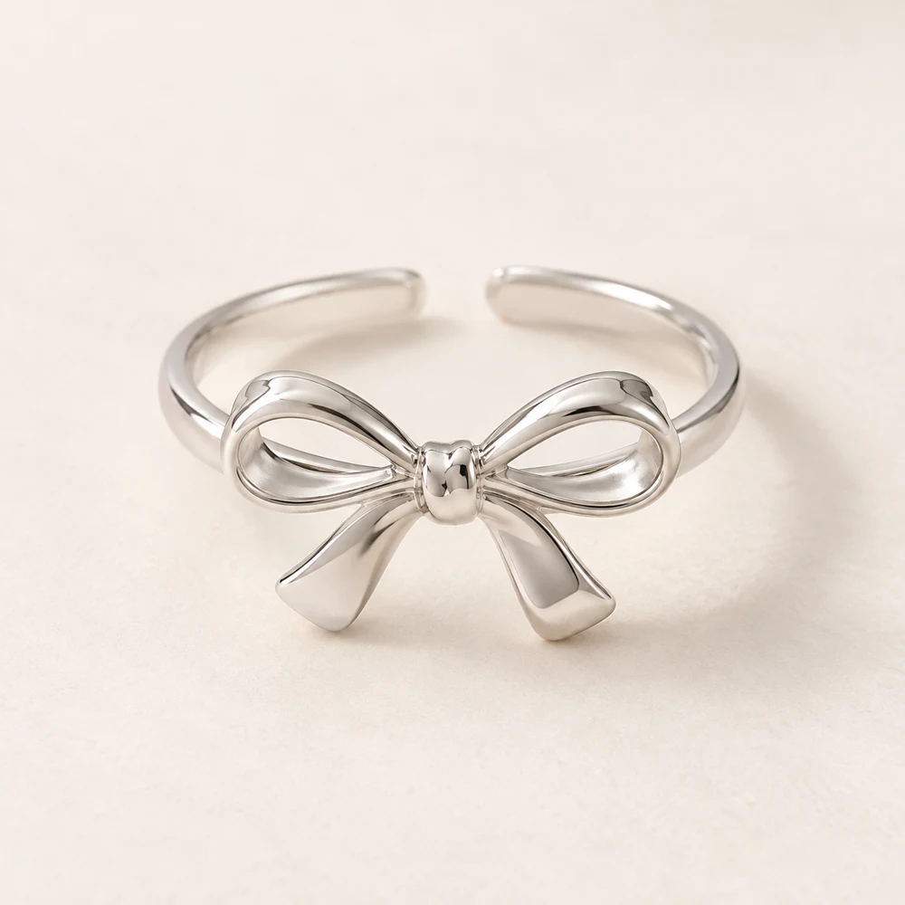 Ribbon Bow Open Ring in Silver