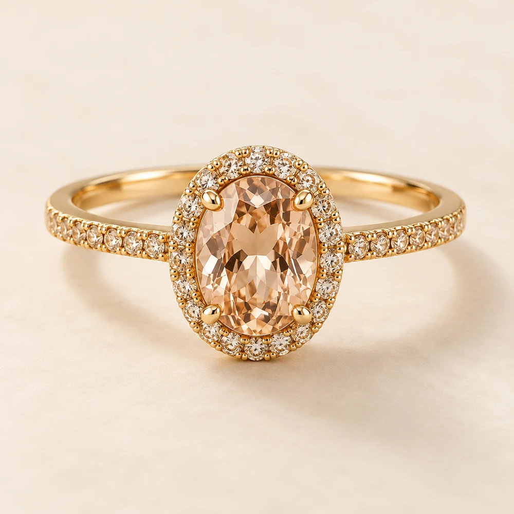 Champagne Halo Ring in Gold / Champagne